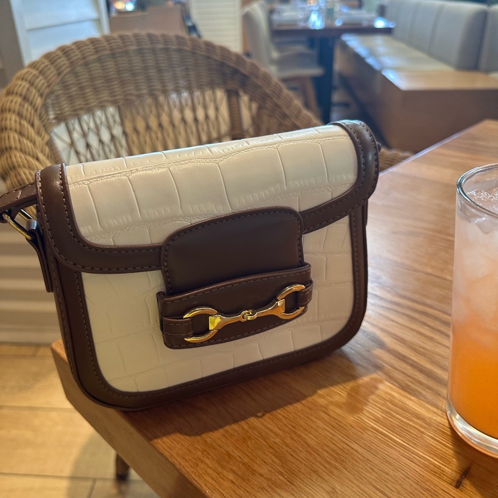 Elegant White and Brown Women's Bag